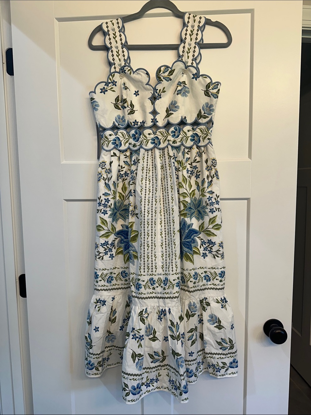NWT Farm Rio Floral Embroidered White Cotton Midi Dress - Small Petite